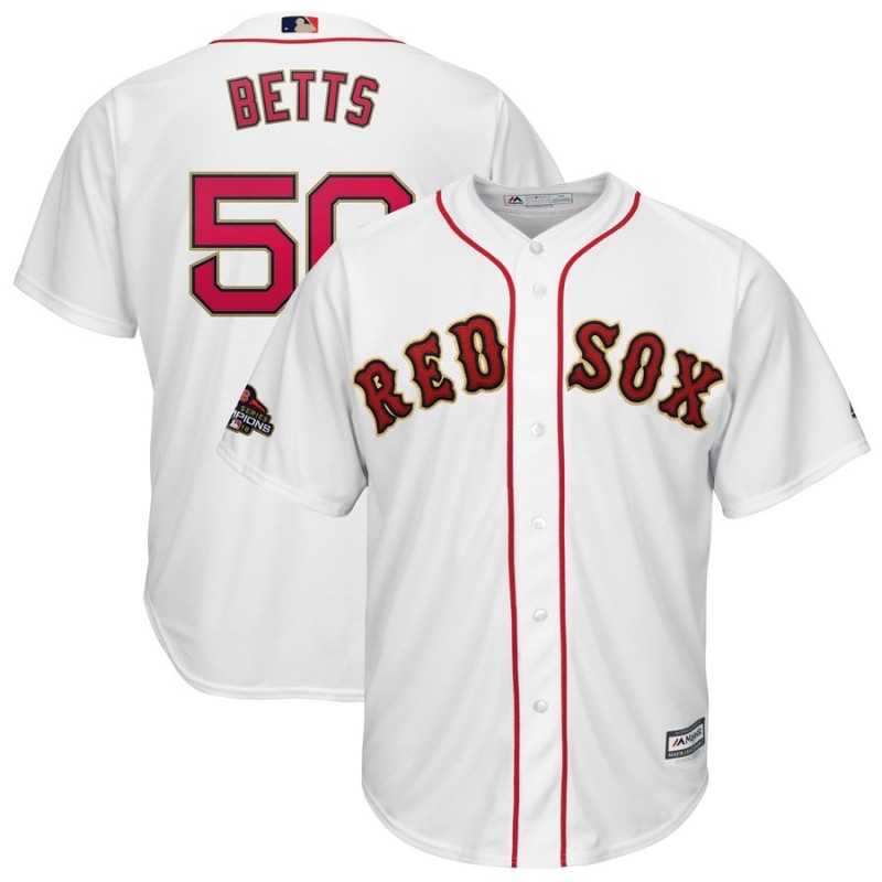 Men MLB Boston Red Sox #50 Betts white Gold Letter game jerseys